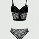 ROMWE Goth Conjunto de ropa interior de mujer gotico impreso con calaveras y soporte de alambre