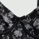 ROMWE Goth Conjunto de ropa interior de mujer gotico impreso con calaveras y soporte de alambre