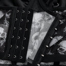 ROMWE Goth Conjunto de ropa interior de mujer gotico impreso con calaveras y soporte de alambre