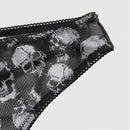 ROMWE Goth Conjunto de ropa interior de mujer gotico impreso con calaveras y soporte de alambre