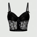 ROMWE Goth Conjunto de ropa interior de mujer gotico impreso con calaveras y soporte de alambre
