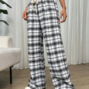 Essnce pantalones rectos y holgados con cintura de cordon a cuadros para mujer