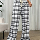 Essnce pantalones rectos y holgados con cintura de cordon a cuadros para mujer