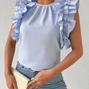 Essnce Top sencillo de cuello redondo con dobladillo acampanado en unicolor para primavera y verano