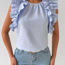Essnce Top sencillo de cuello redondo con dobladillo acampanado en unicolor para primavera y verano
