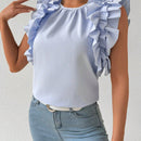 Essnce Top sencillo de cuello redondo con dobladillo acampanado en unicolor para primavera y verano