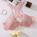 Sencillo sosten de encaje floral solido, comodo y transpirable con hebilla frontal, lenceria y ropa interior para mujeres