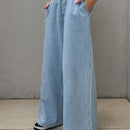 FRIFUL Pantalones Jeans de mujer casuales y sueltos de pierna ancha con cintura elastica y bolsillo para uso diario