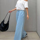 FRIFUL Pantalones Jeans de mujer casuales y sueltos de pierna ancha con cintura elastica y bolsillo para uso diario