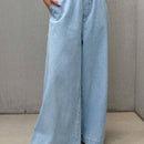 FRIFUL Pantalones Jeans de mujer casuales y sueltos de pierna ancha con cintura elastica y bolsillo para uso diario