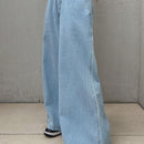 FRIFUL Pantalones Jeans de mujer casuales y sueltos de pierna ancha con cintura elastica y bolsillo para uso diario