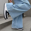 FRIFUL Pantalones Jeans de mujer casuales y sueltos de pierna ancha con cintura elastica y bolsillo para uso diario