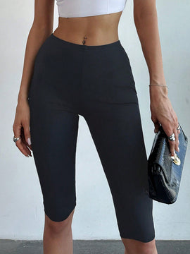 Prive Pantalones capri casuales para mujer, sueltos, de unicolor y con cintura elastica