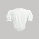 MOD Blusa blanca recortada con mangas cortas abullonadas, cuello y cintura de encaje