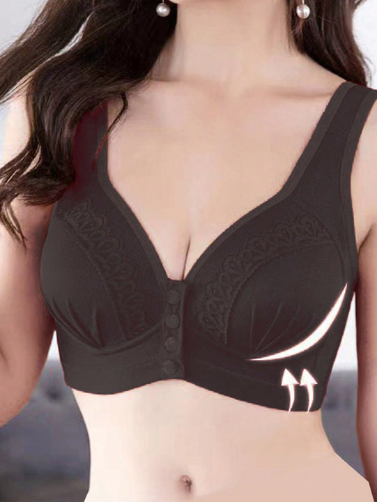 Sujetador con copa delgada y diseno transpirable con cierre frontal con realce y ajuste comodo sin alambre ni presion adicional en los tirantes del hombro