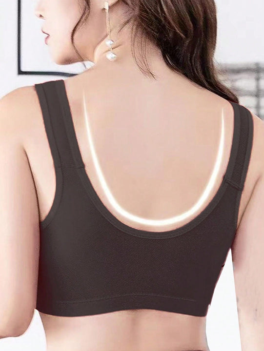 Sujetador con copa delgada y diseno transpirable con cierre frontal con realce y ajuste comodo sin alambre ni presion adicional en los tirantes del hombro