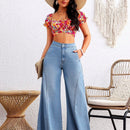 VCAY Jeans de pierna ancha para mujeres con bolsillos para uso casual diario