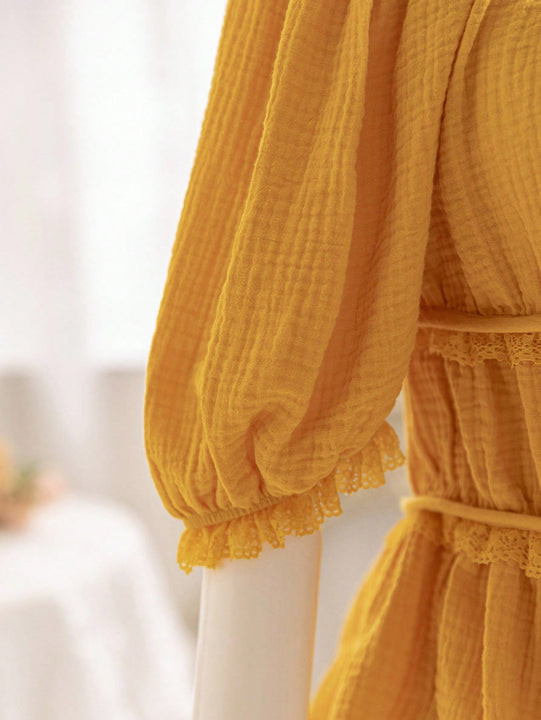 WYWH Camisa de encaje de manga corta con cordones y mangas cortas para mujeres en vacaciones y tiempo libre