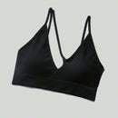 Sujetador sin costuras sexy para mujer, sin relleno, negro, correas delgadas, chaleco deportivo/fitness/yoga, soporte de espalda