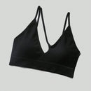 Sujetador sin costuras sexy para mujer, sin relleno, negro, correas delgadas, chaleco deportivo/fitness/yoga, soporte de espalda