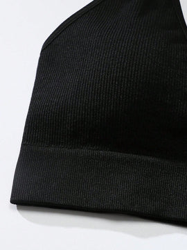 Sujetador sin costuras sexy para mujer, sin relleno, negro, correas delgadas, chaleco deportivo/fitness/yoga, soporte de espalda