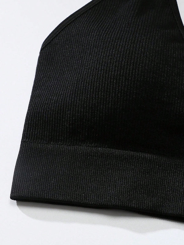 Sujetador sin costuras sexy para mujer, sin relleno, negro, correas delgadas, chaleco deportivo/fitness/yoga, soporte de espalda