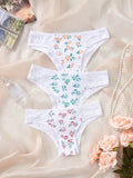 Ropa interior femenina estilo japones con estampado floral, calzoncillos de encaje empalmados con estampado de alta calidad