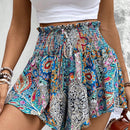 VCAY Mujeres estilo de vacaciones falda-pantalon corta y suelta con cinturon de lazo en la cintura
