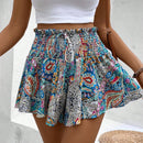 VCAY Mujeres estilo de vacaciones falda-pantalon corta y suelta con cinturon de lazo en la cintura