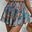 VCAY Mujeres estilo de vacaciones falda-pantalon corta y suelta con cinturon de lazo en la cintura