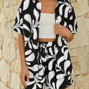 VCAY Camisa de mujer elegante y con estilo para vacaciones impresa en negro y blanco