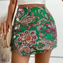 VCAY Falda-pantalon de verano con estampado de cachemira para mujer con botones decorativos y estilo de vacacion