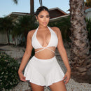 SXY Shorts blancos bohemios para mujer con borde y dobladillo con volantes, perfectos para la playa en verano
