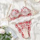 Conjunto De Lenceria Sexy De Encaje Rojo Para Mujer