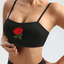 Mujeres Sujetador deportivo inalambrico de patron de estampado floral T-Shirt sin costuras, elastico suave y comodo