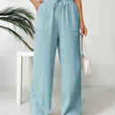 Pantalones sueltos de pierna ancha de color solido para mujer con dobladillo fluido, estilo casual