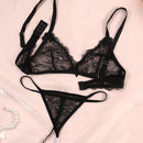 Conjunto de lenceria sexy para mujeres con encaje transparente, conjunto de bralette y panty de encaje floral traslucido