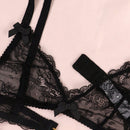 Conjunto de lenceria sexy para mujeres con encaje transparente, conjunto de bralette y panty de encaje floral traslucido