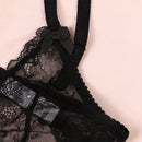 Conjunto de lenceria sexy para mujeres con encaje transparente, conjunto de bralette y panty de encaje floral traslucido