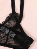 Conjunto de lenceria sexy para mujeres con encaje transparente, conjunto de bralette y panty de encaje floral traslucido