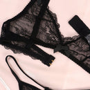 Conjunto de lenceria sexy para mujeres con encaje transparente, conjunto de bralette y panty de encaje floral traslucido