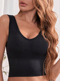 Sujetador de top tank acanalado sin costuras y sin cables para mujer