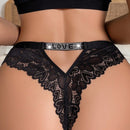 Tanga sexy para mujeres con encaje LOVE y pedreria en forma de diamante con banda elastica