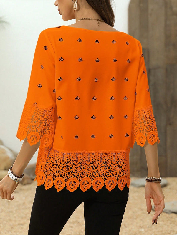 Clasi Blusa de verano para mujer con mangas 3/4 y detalles de encaje