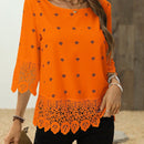 Clasi Blusa de verano para mujer con mangas 3/4 y detalles de encaje