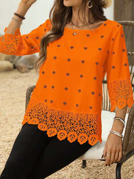 Clasi Blusa de verano para mujer con mangas 3/4 y detalles de encaje