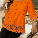 Clasi Blusa de verano para mujer con mangas 3/4 y detalles de encaje
