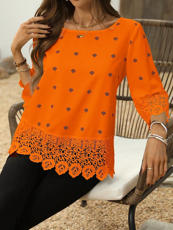 Clasi Blusa de verano para mujer con mangas 3/4 y detalles de encaje
