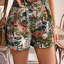 Frenchy Shorts florales de jacquard de cintura alta para el verano, estilo frances, muy tolerantes, una buena eleccion como combinacion