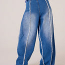 MUSERA Jeans de pierna ancha con costuras desgastadas en tela de mezclilla